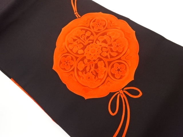 JAPANESE KIMONO / SHIOZE MIRROR-BACK / FLORAL PATTERN NAGOYA OBI